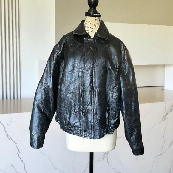 Fondini Fashion Other - Leather Bomber Jacket Vintage Patchwork